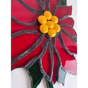 Suncatcher Christmas Poinsettia Glass Window Hanging Handmade 8 x 6 Inches